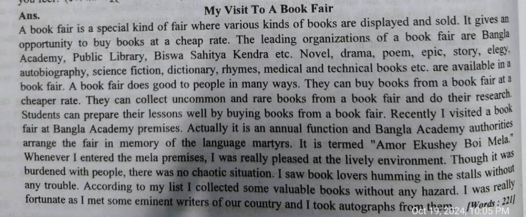 A Book Fair Paragraph for class SSC (9-10)